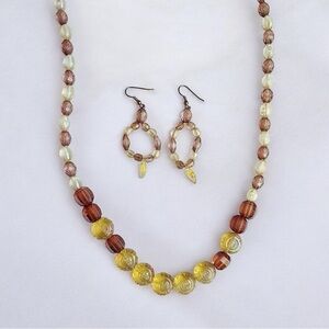 Vintage Acrylic Beaded Necklace & Dangle Earrings Matching Set Boho Handmade